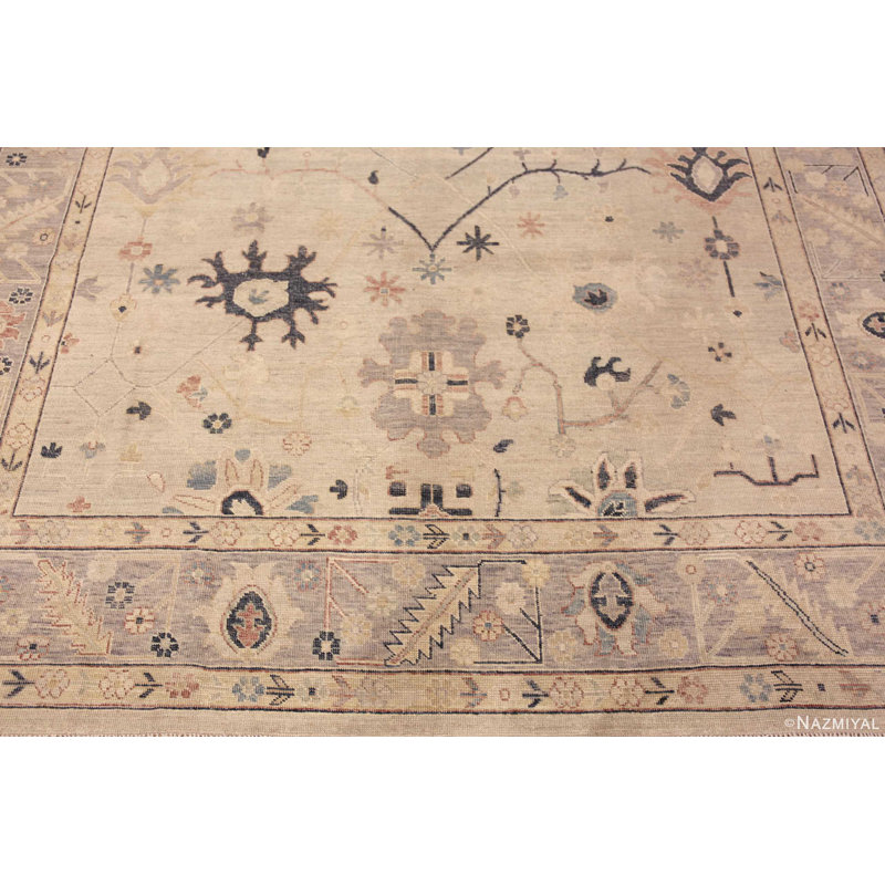 Tapis turc Oushak moderne de couleur neutre à motif neutre de conception unique