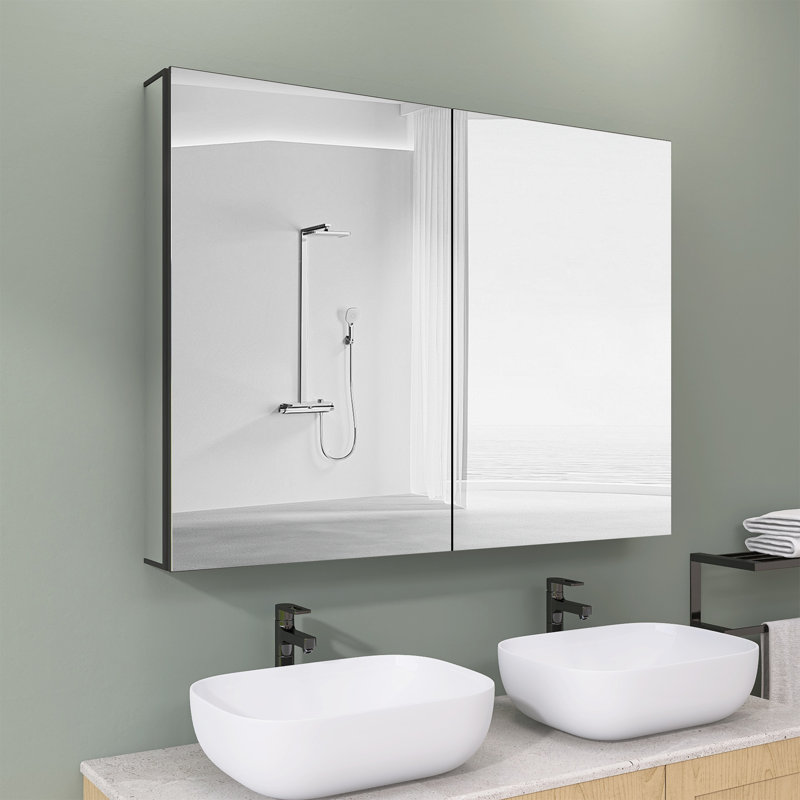 Miroir rectangulaire blanc sans cadre avec 6 tablettes réglables l 18 po x H 30 po Sylvelin