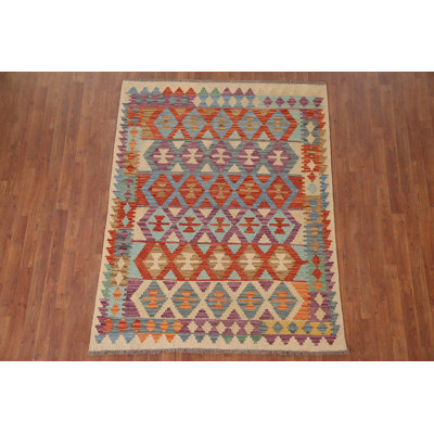 Colorful Kilim Reversible Wool Area Rug 5x6