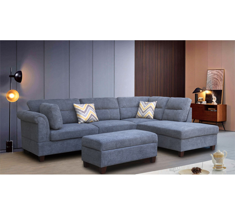Canapé modulaire de 103,5 po avec repose-pieds et 2 coussins décoratifs Adan