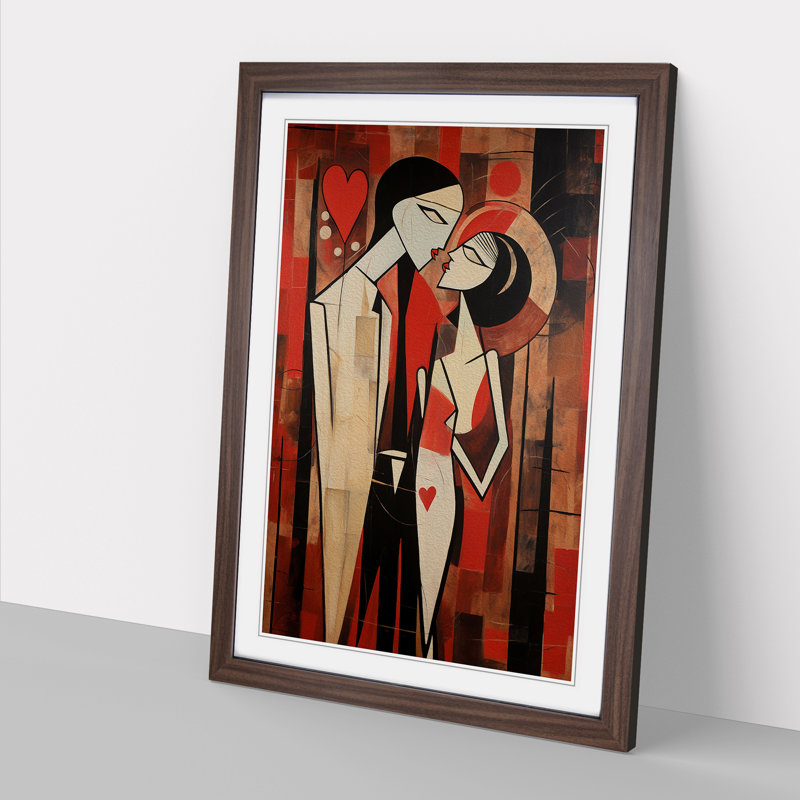 Lovers Dadaism - Single Picture Frame Print on Wood, Walnut Framed, 64cm H x 46cm W x 2cm D