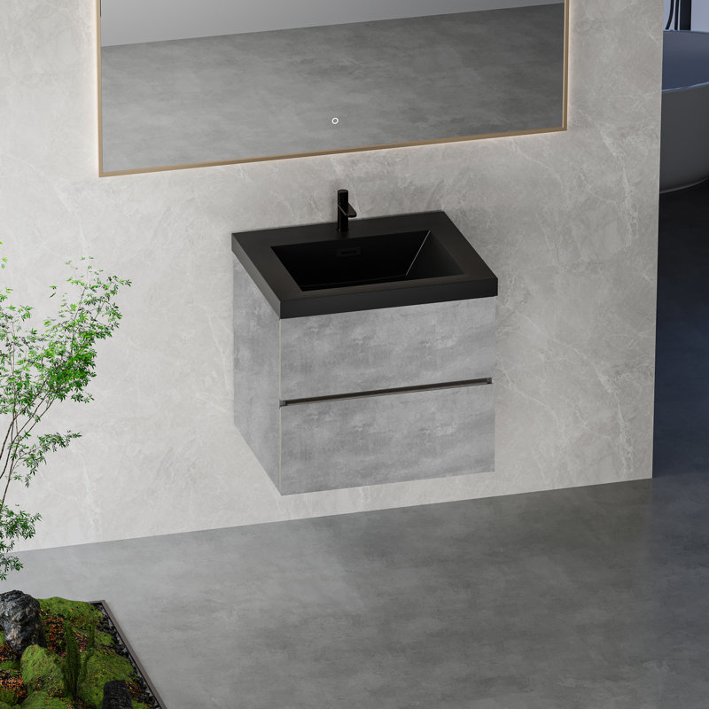 Meuble-lavabo flottant avec lavabo, conception murale pour économiser de l'espace, avec tiroirs à fermeture en douceur et lavabo de qualité supérieure pour les salles de bain modernes.