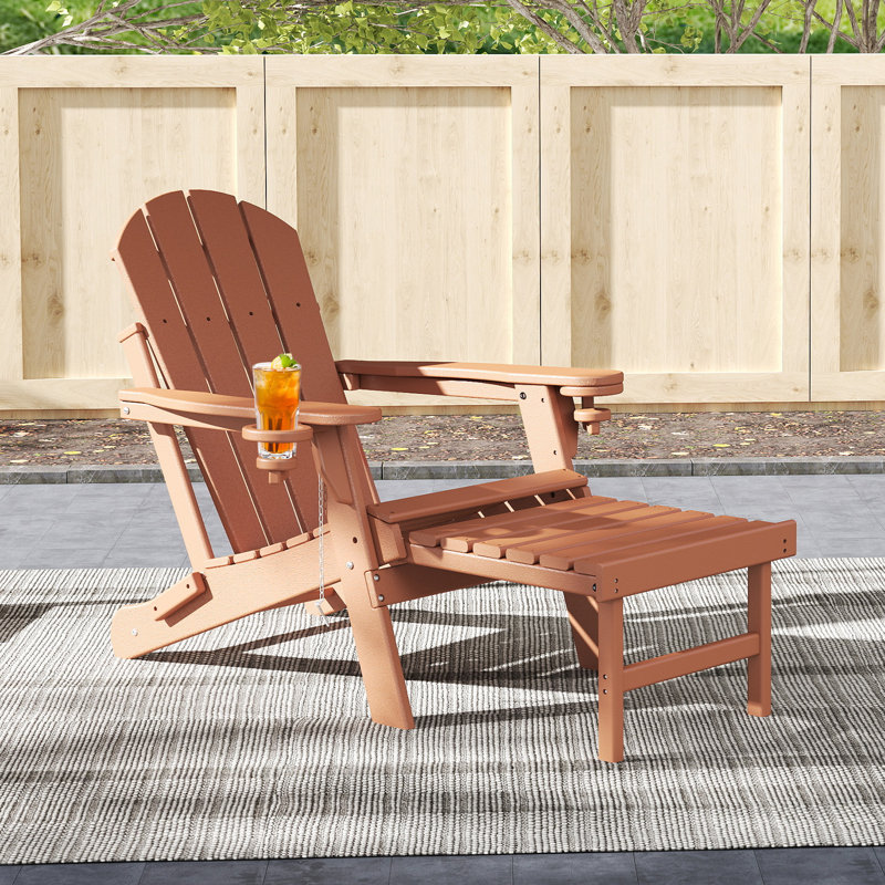Cait Foldable Outdoor Adirondack Chair With Ottoman, Teak