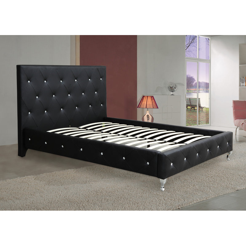 Aime Vegan Leather Platform Bed, Black, King