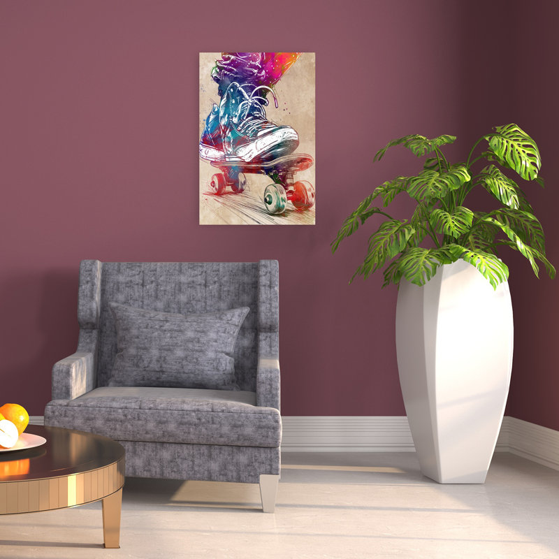 Colorful Skater Action Colorful Modern Vibrant Urban Wall Art Print 1 Piece Wrapped Canvas Wall Art, 60.96cm H x 40.64cm W