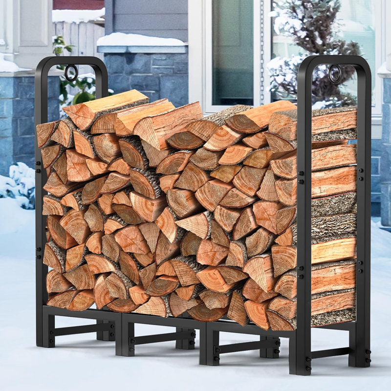 Support à bois d'extérieur robuste en bois forgé Jepson