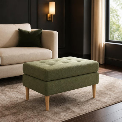 Repose-pieds rembourré multifonctionnel avec un design capitonné et des pieds robustes en bois massif, repose-pieds en tissu Soft Boucle