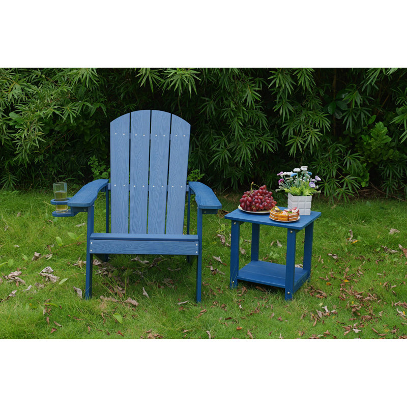 Adirondack Chair, Outdoor Lounge Chair With Built-In Side Cup Holder, Patio Chair, Table Not Include, 1, Navy Blue