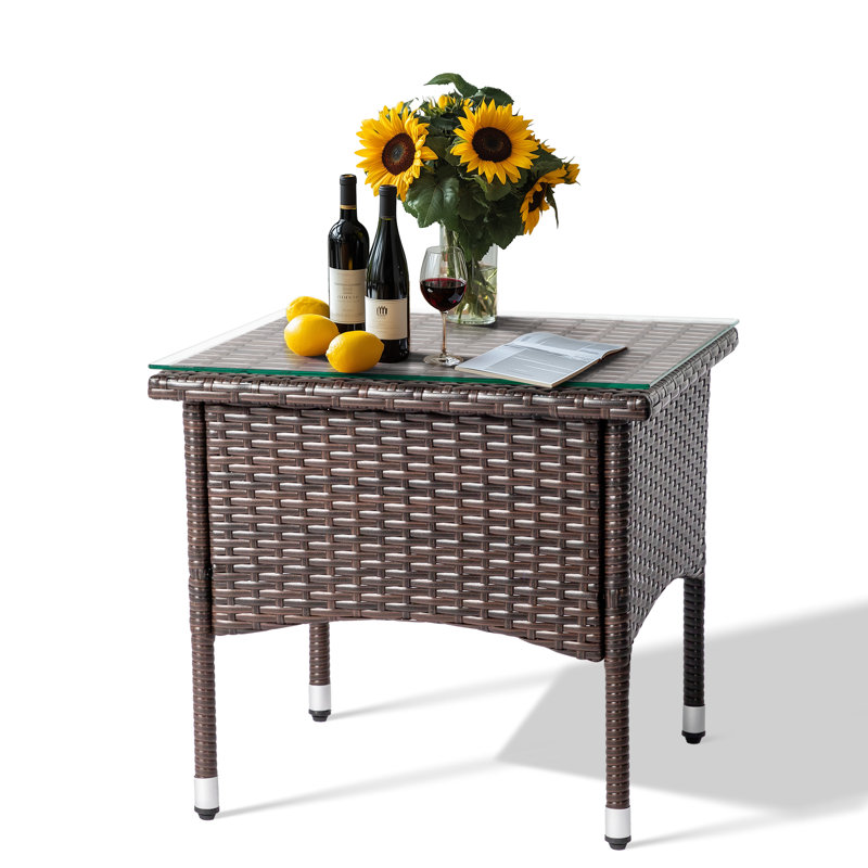 Patio Brown Wicker Square Side Table End Table