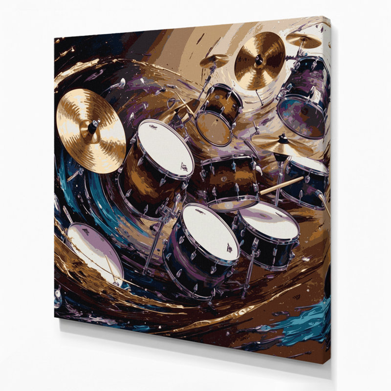 «Music Drums», art mural sur toile noire, H 8 po x l 8 po
