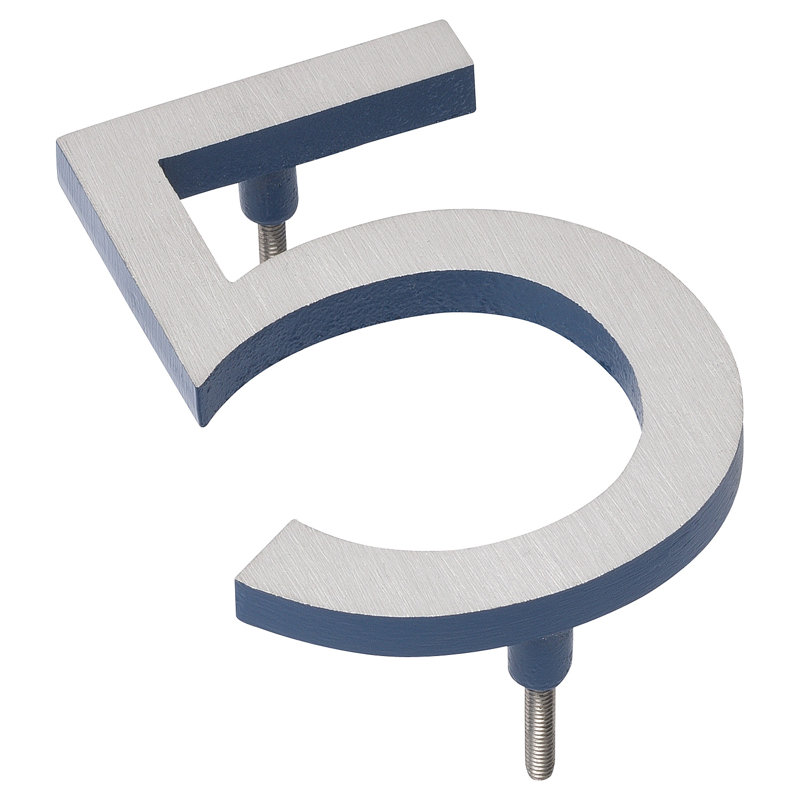 Numéro de maison à fixation flottante 12 po, Nickel satiné / bleu océan, 5