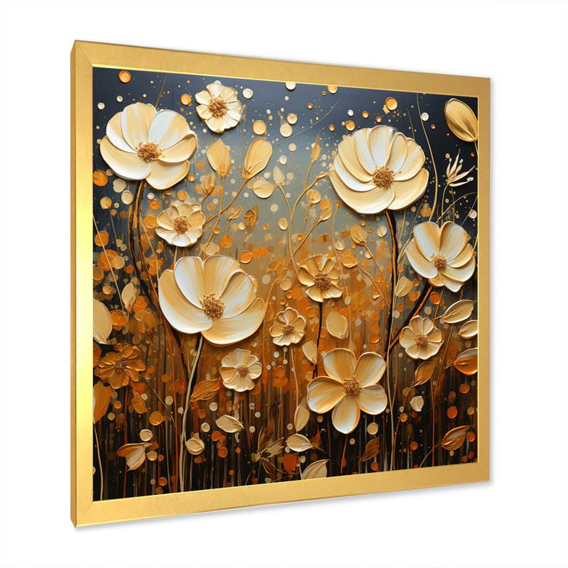 «Wildflowers Golden Petals Pointillism Dot» - Art mural sur toile fleurs sauvages, H 16 po x l 16 po x P 1 po