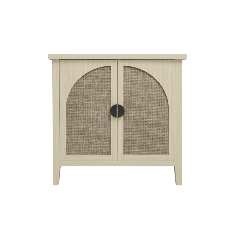 2-Door Rattan Door Shoe Storage Cabinet With 2 Compartments,Adjustable Shelf,Metal Semi-Circle Handle