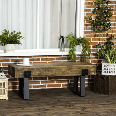 Rustic Concrete Porch Bench With Seat And Metal Legs - Outdoor Comfort Versatile Wood Look For Patio Lawn by 17 Stories