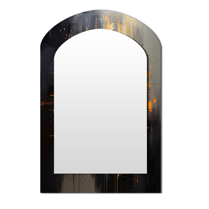 Gold and grey bitcoin Crypto Currency - Bitcoin Asymmetrical Large Mirror, Glam Arch Decorative Wall Mirror, Printed Metal Art