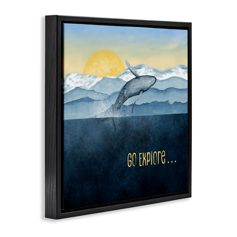 Cadre flottant Go Explore Whale Breach, design par Brett Blumenthal, Cadre flottant noir de jais, H 18 po x l 18 po