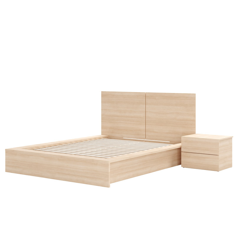 Antonnio 2 Piece Bedroom Set with Bed and Nightstand, Natural Blonde, Queen