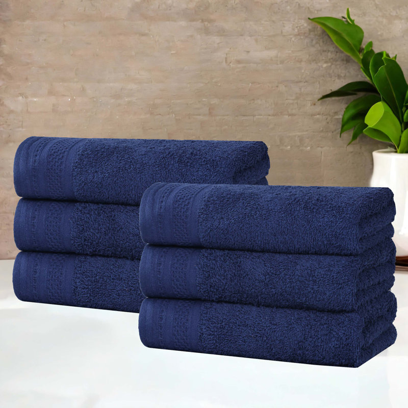 Essuie-mains mi-longs en coton gaufré texturé Honeycomb, Pivoine bleu marine