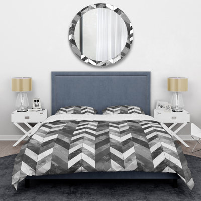 Ensemble de housse de couette moderne à chevrons gris et blanc
