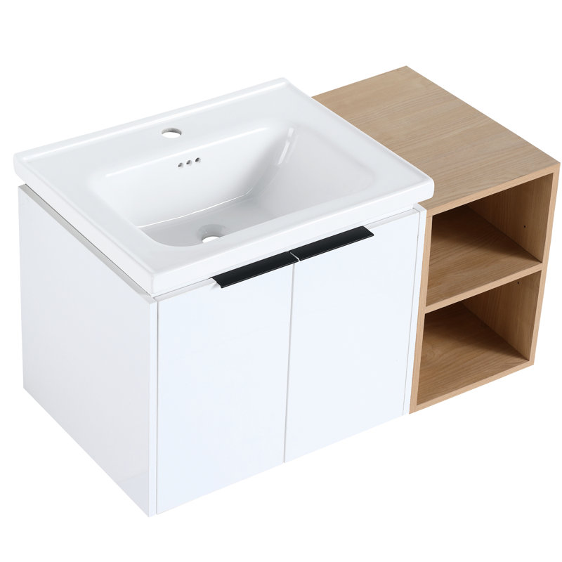 18,67 po Meuble-lavabo de salle de bain avec lavabo et porte en céramique - Unité de montage mural à fermeture en douceur 36,27