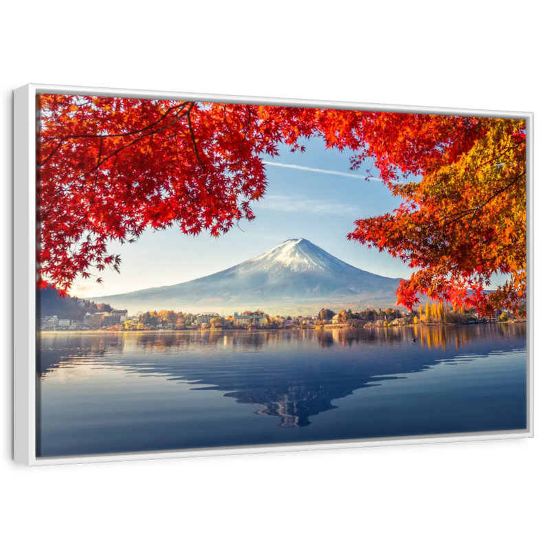 Mont Fuji - automne, Cadre flottant blanc, 40 po x 27 po