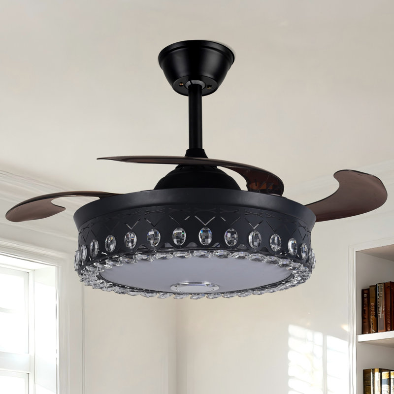 Ventilateur de plafond moderne en cristal avec lumière et télécommande