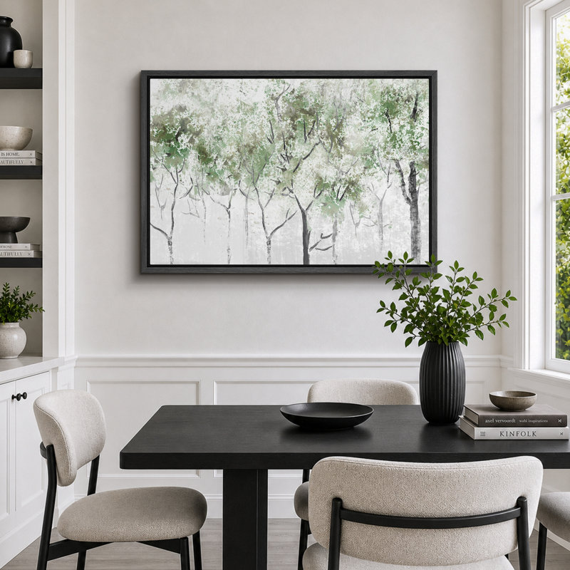 «Abstract Forest Rustic Pastel Green Spring Forest Tree Nature Abstract Landscape», reproduction d'art sur toile, Noir