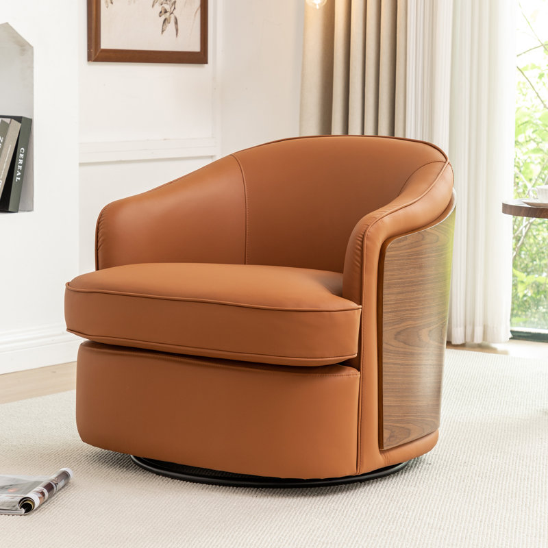 Faux Leather Swivel Barrel Chair, Yellow Brown