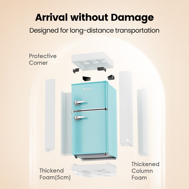 Bodare 3.2 Cubic Feet Freestanding Mini Fridge with Freezer, Sky Blue