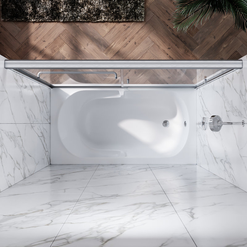 60Tub 60" X 57.5" Semi-Frameless Tub Door with Double Sliding Doors and 1/4" Tempered Glass, Brushed Nickel, Frosted