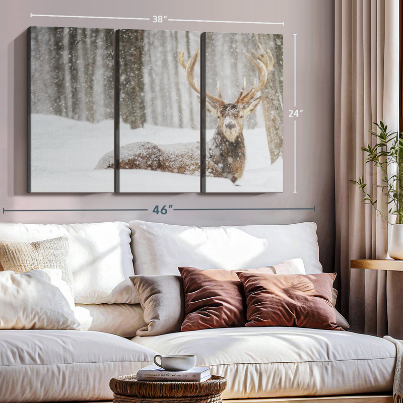 «Snow Covered Elk», 3 pièces sur toile, H 24 po x l 38 po x P 1,25 po