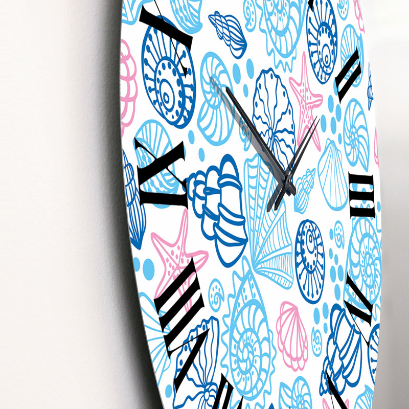 Horloge murale à motif d'étoiles de mer rouges avec coquillages bleus, Petit