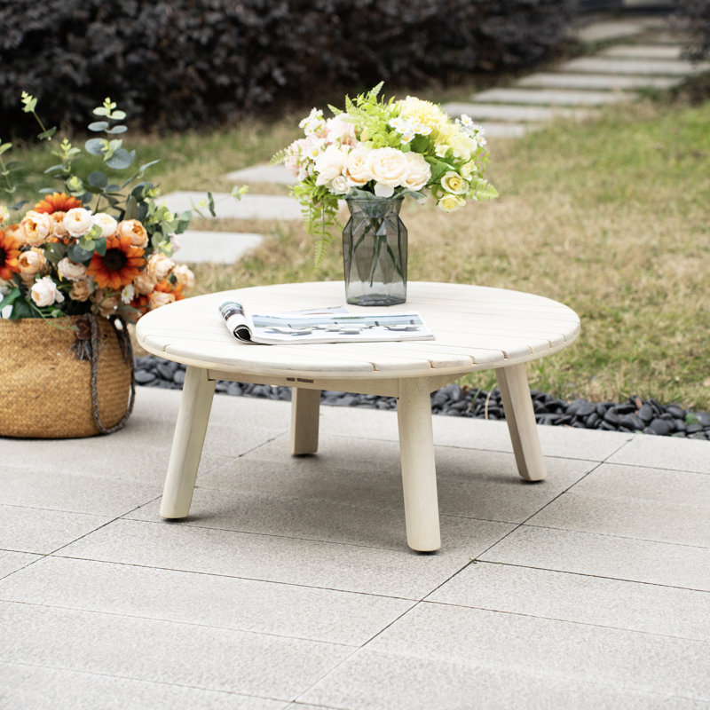 27.6" Round Solid Wood Outdoor Coffee Table, 11.9" H x 27.6" W x 27.6" D