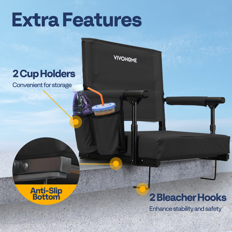 Folding  Stadium Seats With Back Support And Cushion, Black