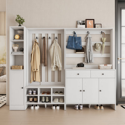 20 Pair Shoe Cabinet With Drawers, Entryway Shoe Storage Organizers With Door Cabinet & Hall Tree