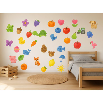 Learn Your Colours Wall Decals, Set of 35 Peel and Stick Nursery Wall Stickers, Satin Finish Removable Kids Room Wall Art, 20"W x 20"H (50 x 50 cm)
