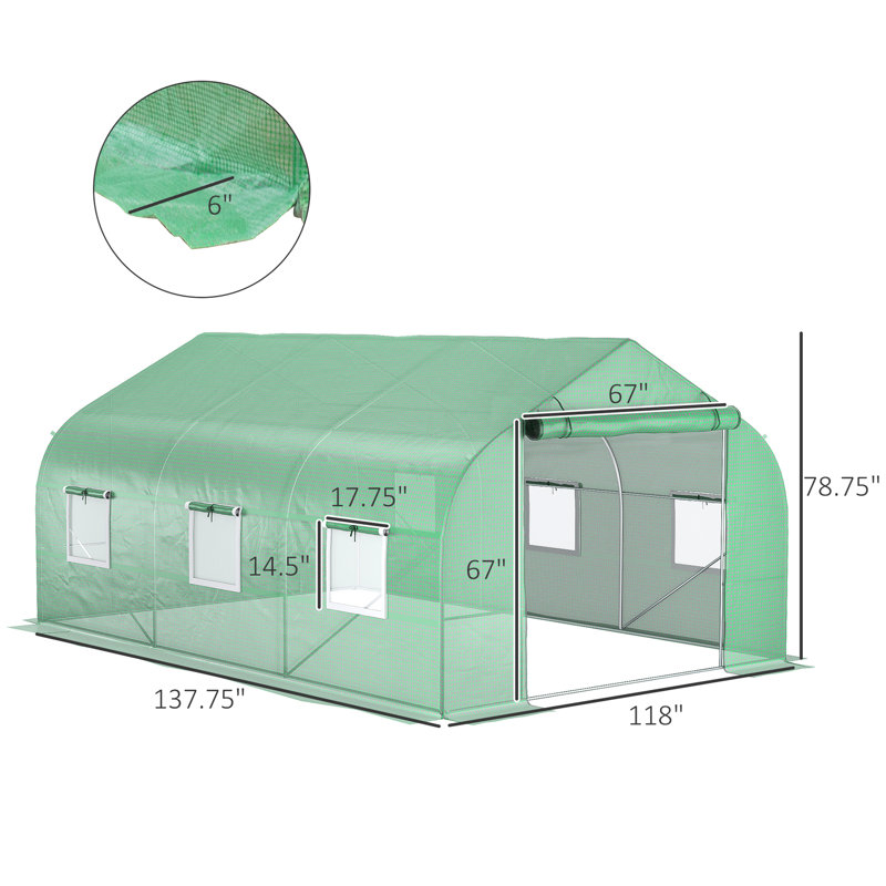 Grande serre en acier galvanisé de 11,5 pi x 10 pi x 7 pi, environnement optimal pour les plantes avec structure en maille de ventilation, idéale pour la protection de la chambre de bébé