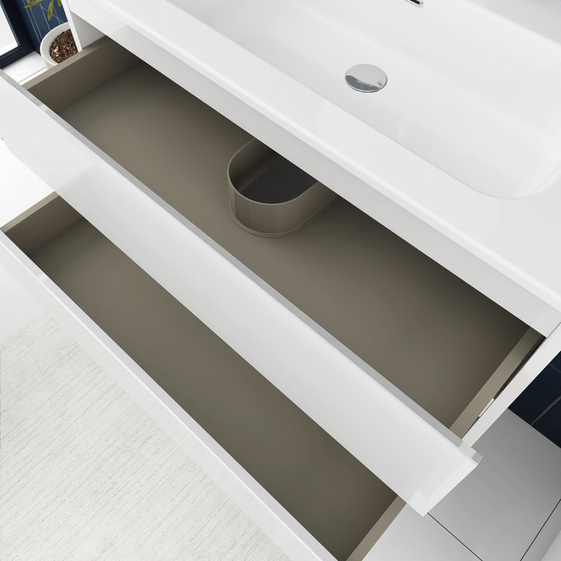 36 In. Wall-Mounted Bathroom Vanity With Integrated Ceramic Sink, White