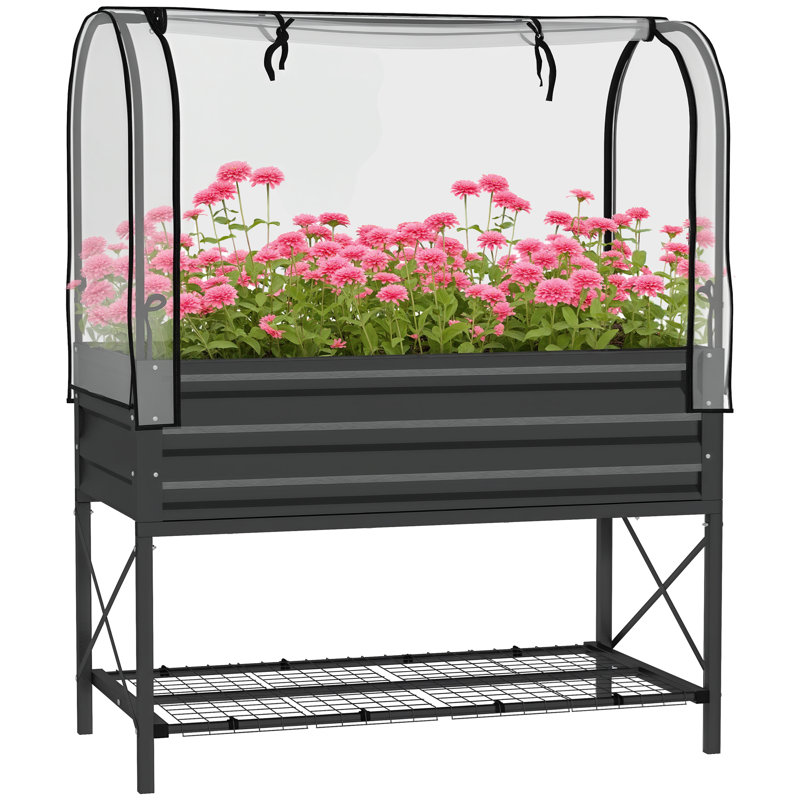 Metal Raised Garden Bed with Cover, Black, Black