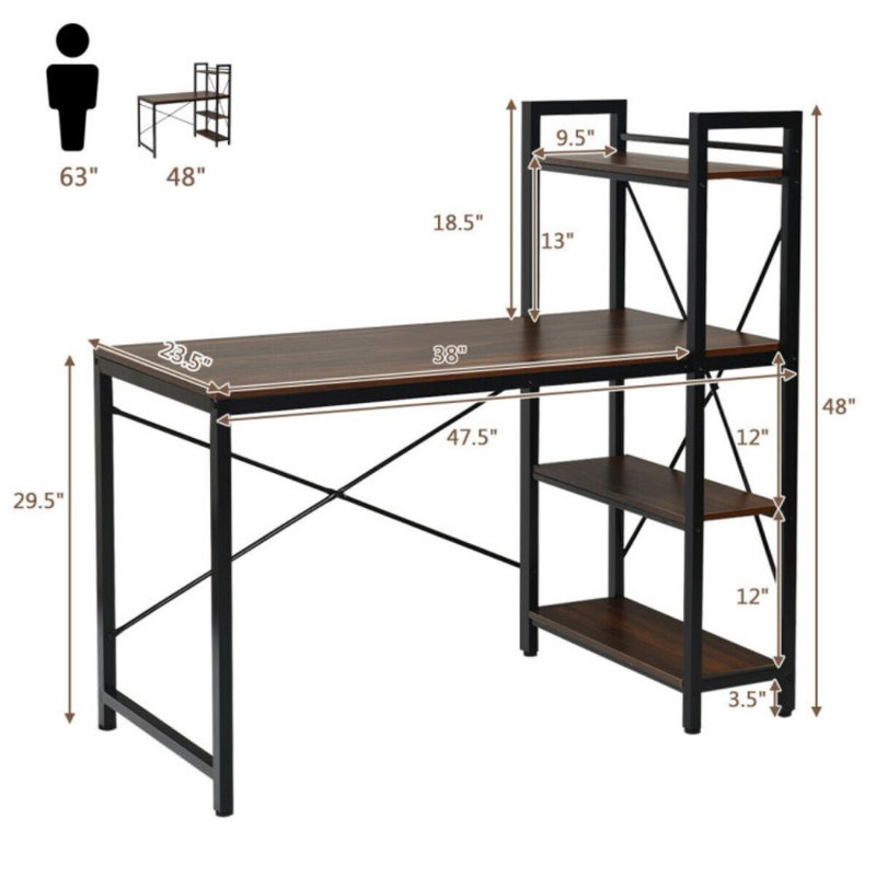 Metal Base Writing Desk, Tan/Black