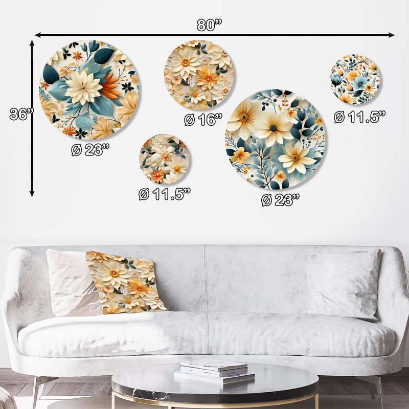 Labrosse - ensemble de 5 art mural floral rond