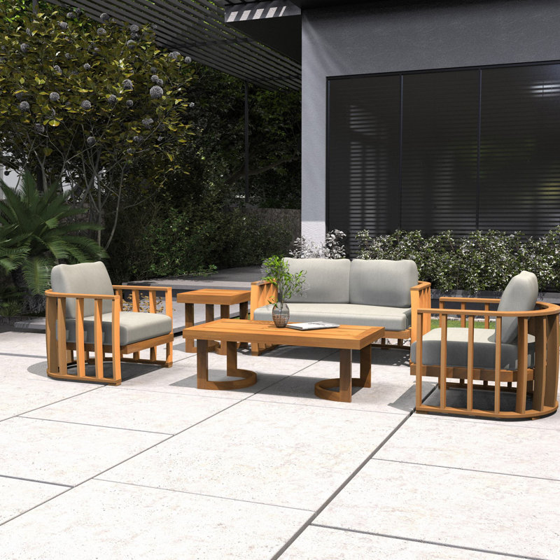 Baryn Acacia 4-Person Patio Sofa Seating Group With Cushions