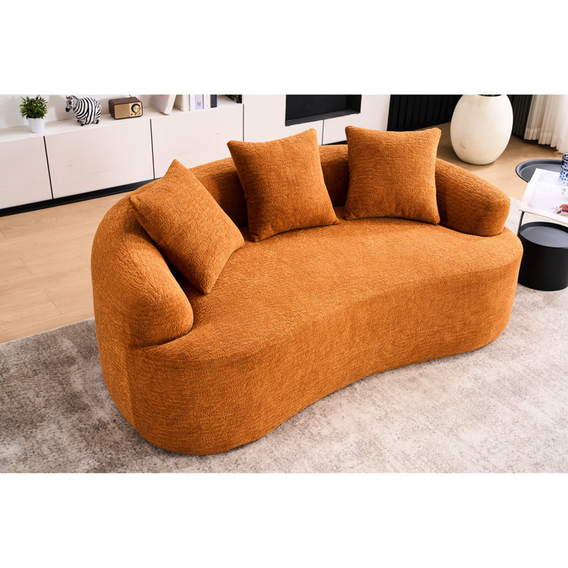 Double Orange Couch, Fabric For Sensitive Skin No Assembly Required 2 In Orange, Quick And Easy Setup