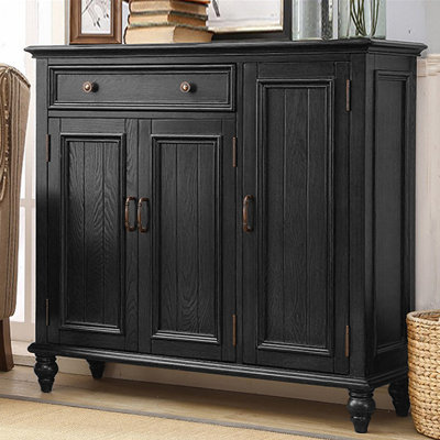 Banc de rangement noir pour chaussures en bois massif