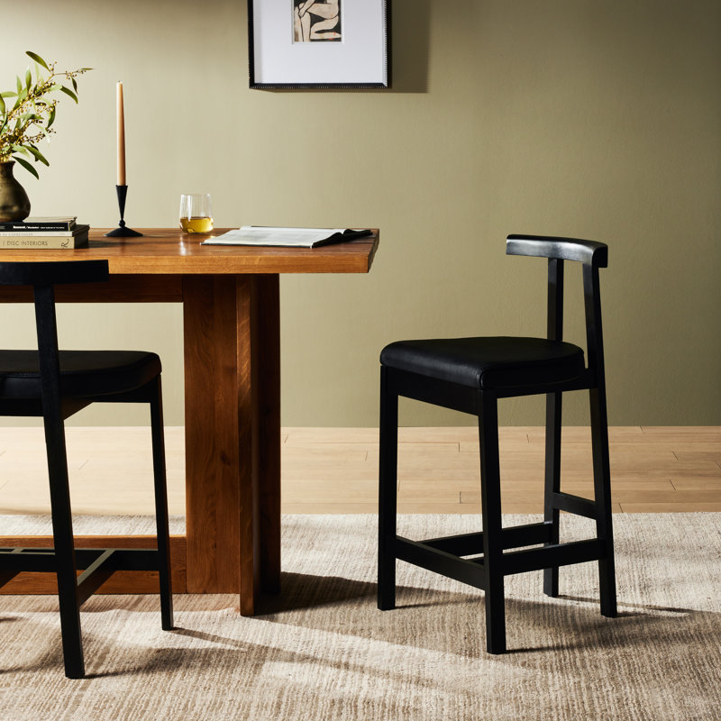 Easah Leather Bar & Counter Stool, Black, Counter Stool (26” Seat Height)