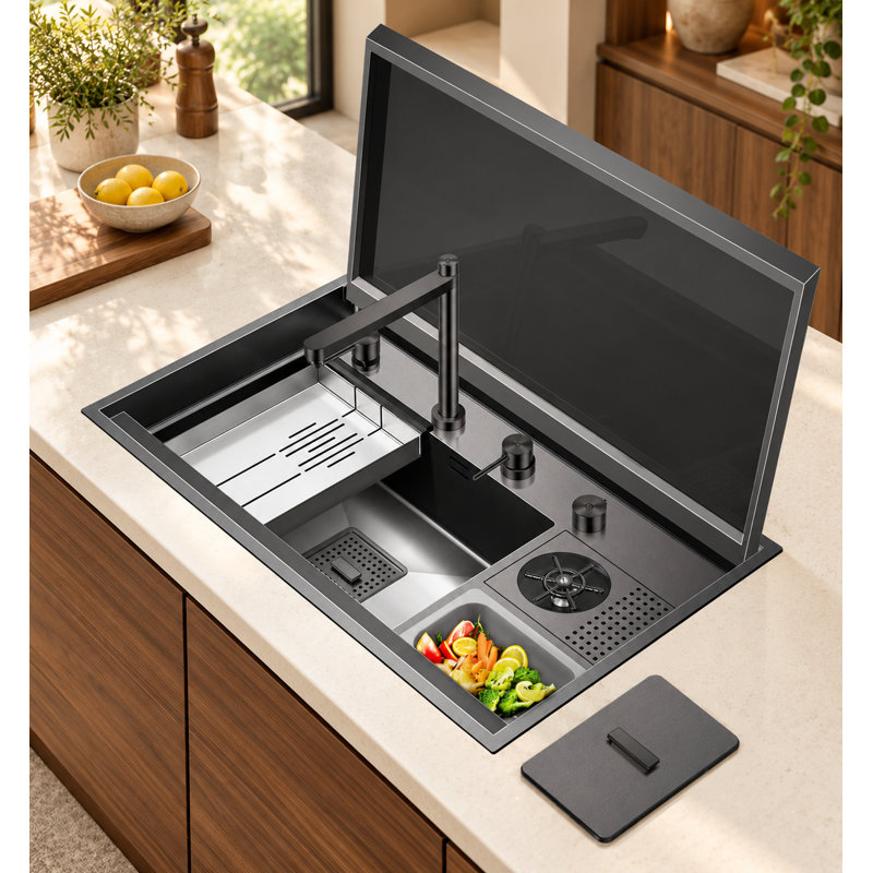 32.25'' L Single Bowl Stainless Steel Kitchen Sink, Gun Gray