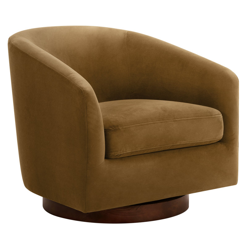 Fauteuil demi-tonneau pivotant Bennett, Soren Ochre Performance Velvet