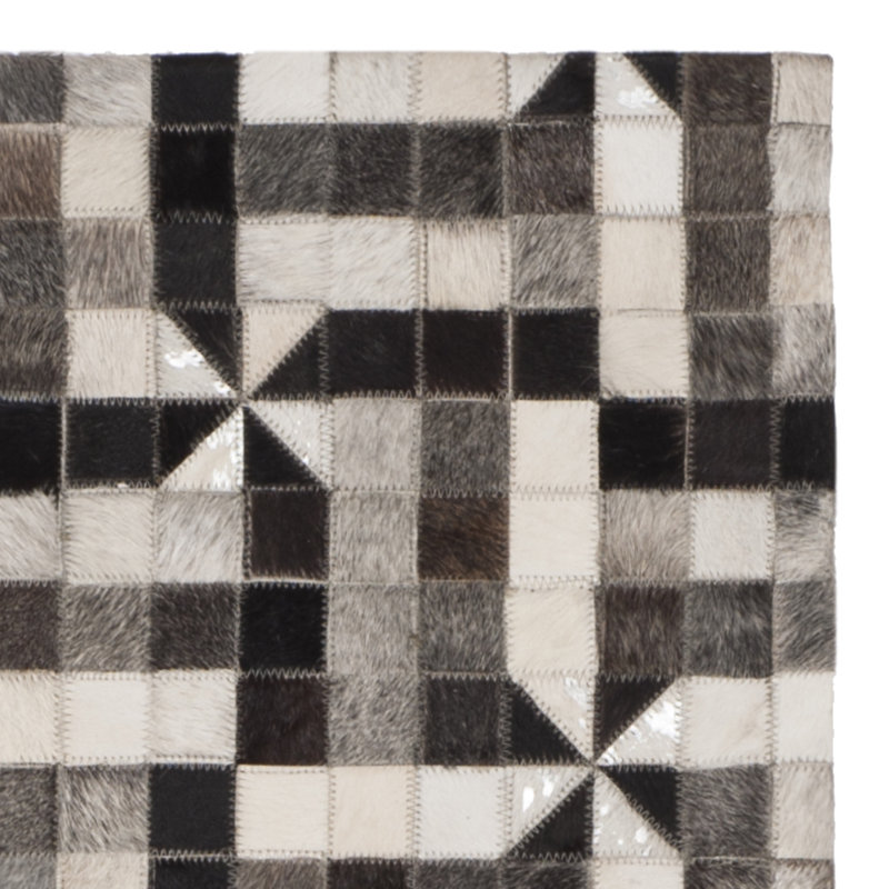 Patricio Studio Leather Hand Woven Leather Geometric Rug, Rectangle 5' x 8'