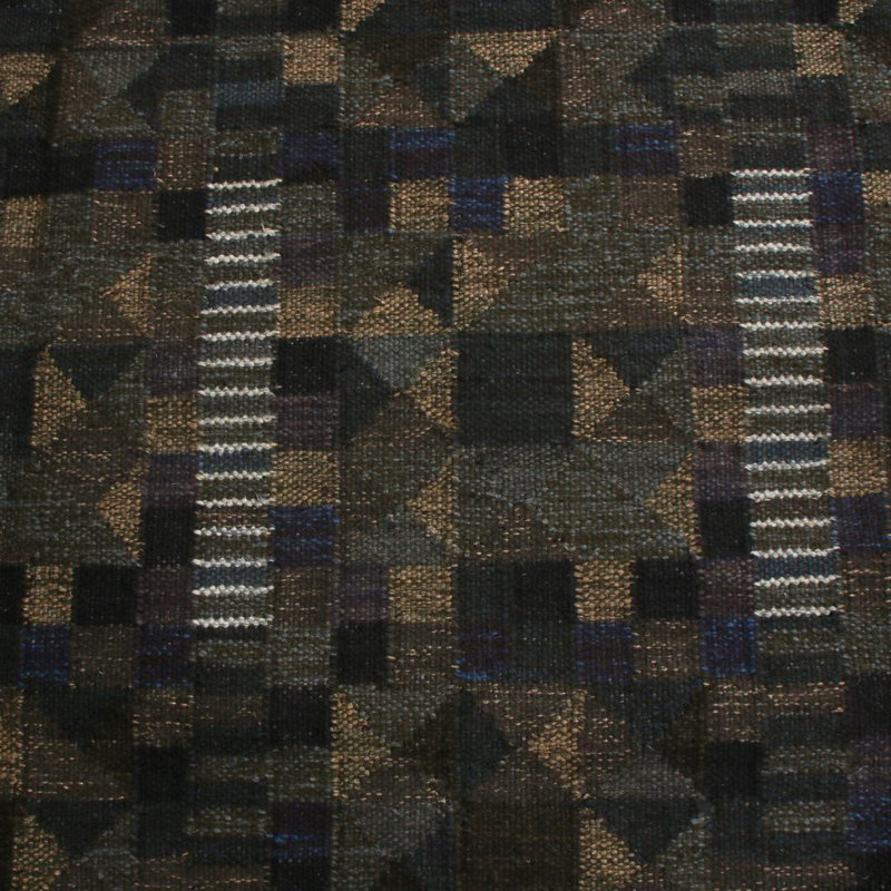 Rug & Kilim’S Scandinavian Brown Green And Blue Wool Rug, Rectangle 9' x 12'