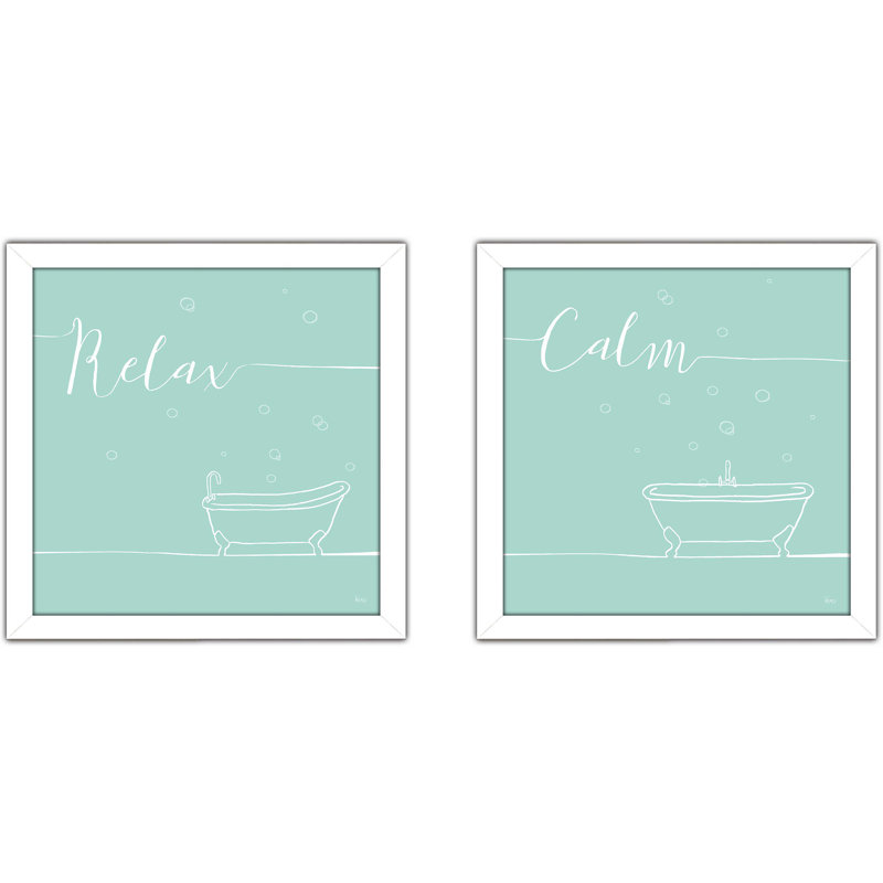 «Underline Bath V Teal» - ensemble de 2 reproductions d'art sur papier encadré, H 16,5 po x l 33 po, Pas de tapis